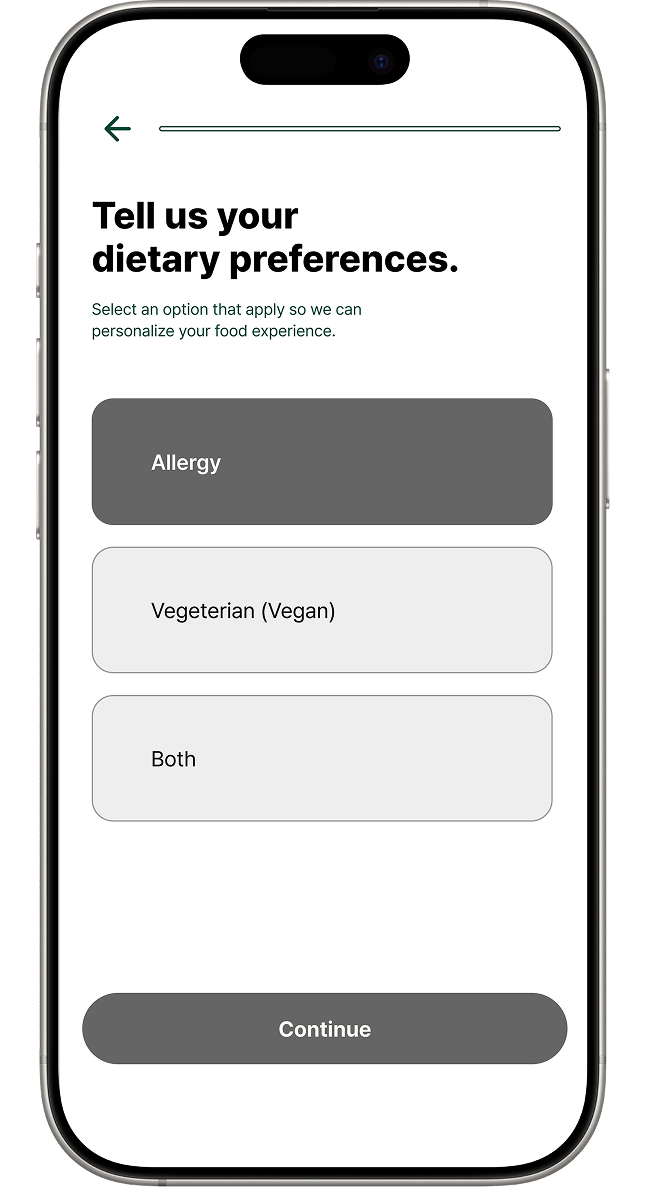 Allergy survey wireframe